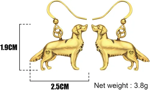 Vista 6 de DUOWEI Delicados aretes de perro Golden Retriever estilo vintage para mujeres, adolescentes y niñas, joyería estética, regalos