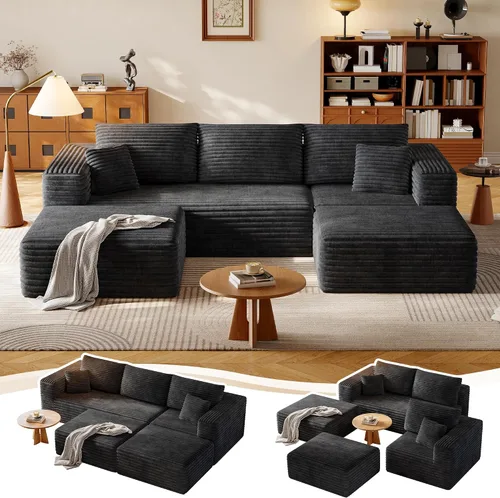 Vista 16 de Sofá Seccional Modular de 108.2" con Asiento Profundo, Sofá de Pana en Forma de L sin Estructura, Comodidad Moderna, Sofá Nube de Gran