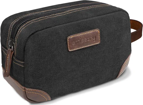 Vista 11 de emissary Neceser de viaje para hombre de cuero y lona, neceser de viaje para hombre, kit dopp de cuero y lona para hombres, bolsa de afeitar para 2