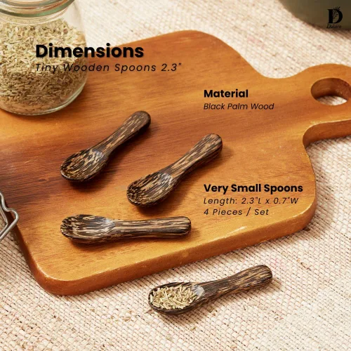 Vista 3 de Set of 4 Handmade Tiny Wooden Spoons, 2.3” Mini Size for Salt Sugar Spices Condiments (Dark Brown -Palm)