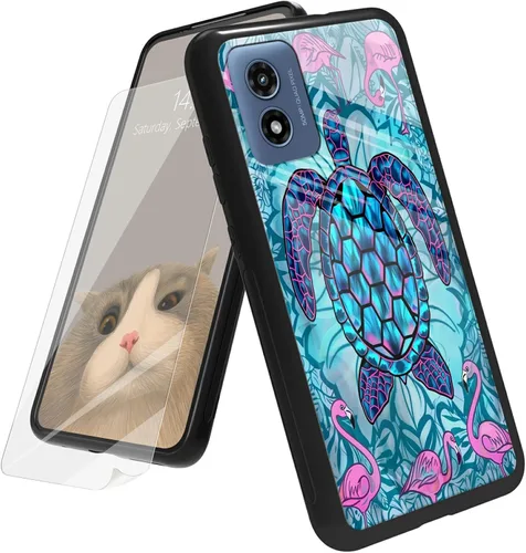 Vista 19 de Funda para Motorola Moto G Play 4G 2024 con protector de pantalla, parte trasera de vidrio templado + funda de silicona suave TPU absorción