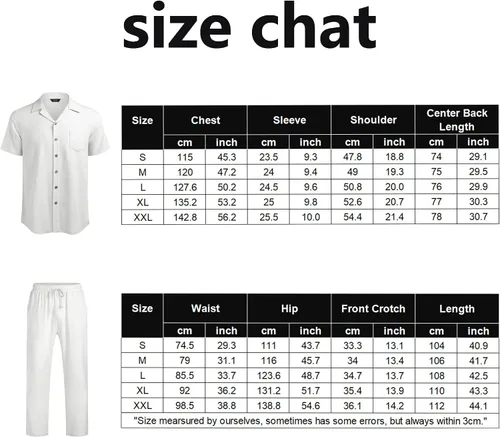 Vista 6 de COOFANDY Conjunto de ropa de lino de 2 piezas para hombre camisa con botones y pantalones sueltos