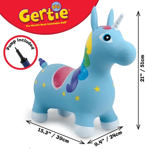 Vista 7 de Small World Toys Gertie - Caballo de unicornio hinchable, animales hinchables para niños pequeños de 1 a 3 años, juguete inflable de salto