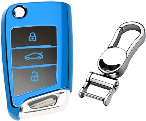Vista 10 de Hombres Mujeres Cuero Genuino Llavero Funda Para Volkswagen/Para Skoda/Para Audi/Para Asiento Flip Car Remote Key Case Funda Funda Con Kit Llavero