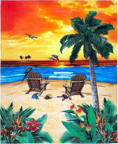 Vista 3 de Florida Beach Blanket 54 x 68 inch Beach Towel 100% Cotton Family Size (Florida Fun Map, One Towel)