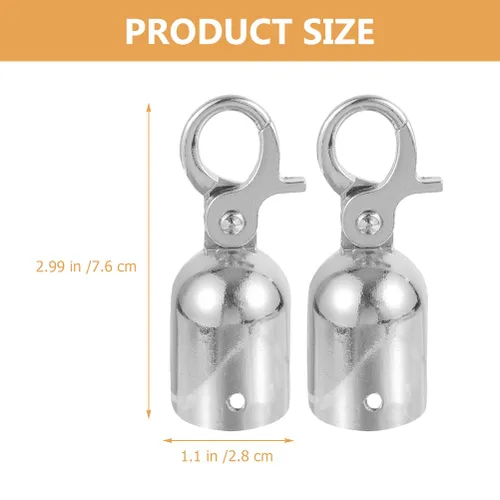Vista 3 de Angoily 2 tapones de extremo de cuerda de acero inoxidable con gancho a presión, clips de mosquetón resistentes para accesorios de cuerda