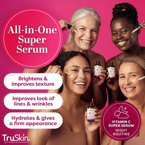 Vista 3 de TruSkin Vitamin C-Plus Super Serum - Suero facial antiarrugas antienvejecimiento con niacinamida, retinol, ácido hialurónico y ácido salicílico, 1