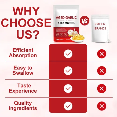 Vista 2 de Cápsulas de extracto de ajo envejecido prémium de 7,500 mg, suplementos de ajo inodoros para la salud del corazón, apoyo inmunológico y beneficios