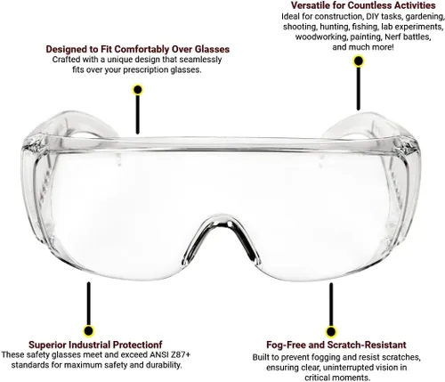 Vista 5 de Paquetes al por Mayor de Gafas de Seguridad Sobre Anteojos - (ANSI Z87, Antivaho, Resistente a Arañazos, Protección UV)