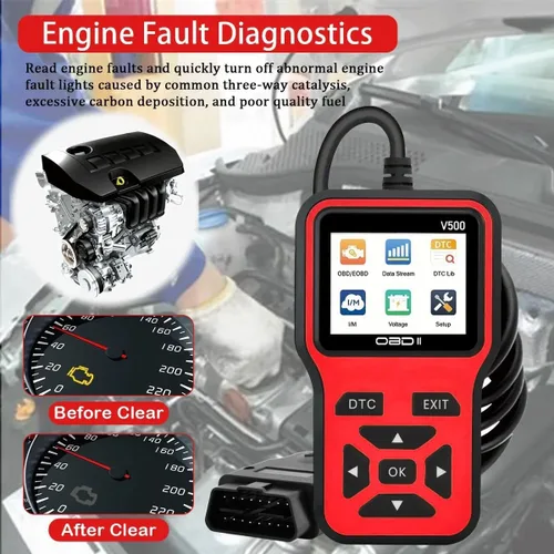 Vista 5 de Herramienta de diagnóstico del escáner V500 OBD2, lector de código profesional con transmisión de datos en tiempo real, búsqueda de DTC, preparación