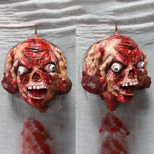 Vista 6 de Decoraciones colgantes de cabeza dividida para Halloween, cuerpo sangriento aterrador, cuerpo sangriento, tamaño real, real, accesorios de colgante