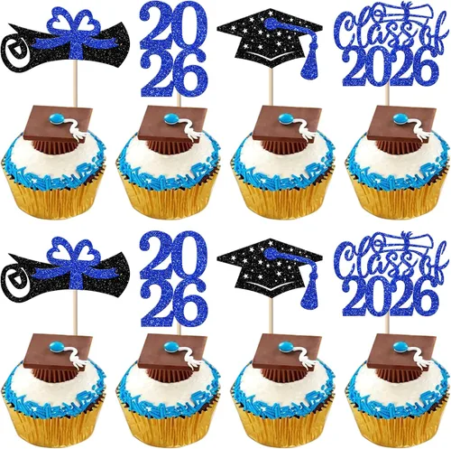 Vista 29 de Paquete de 24 adornos de graduación 3D 2024 para cupcakes 2024 con borlas doradas para fiestas temáticas de graduación 2024, suministros