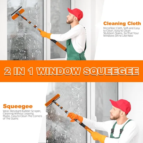 Vista 6 de SISUPASSIE - Escobilla de ventana 2 en 1 de alcance de 30 pies, kit profesional de lavado de ventanas con poste de extensión de 5 a 24 pies