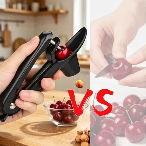 Vista 5 de Herramienta para picar cerezas, herramienta de picadura de acero inoxidable resistente, herramienta portátil de semillas de cerezas con diseño