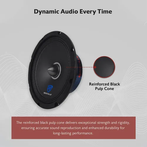 Vista 6 de Rockville RXM84 8" 250w 4 Ohm Altavoz de audio para coche de bajo medio, rango medio