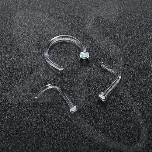 Vista 3 de ZS 3 piercings de cristal para la nariz transparentes, 0.63 oz, cartílago curvado, hélice, hélice, nariz, piercing para tabique, joyería