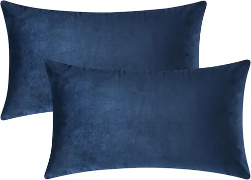 Vista 32 de Mixhug - Fundas de almohada decorativas de terciopelo, fundas de cojín para sofá y cama, juego de 2 fundas azules, 16 x 16 pulgadas