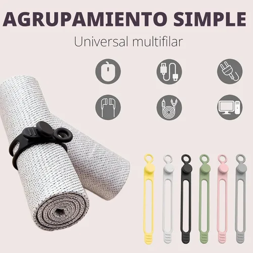 Vista 4 de Organizador de cables de datos, 2025 nuevas bridas de silicona elástica, bridas reutilizables para cables y alambres para agrupar y sujetar 6 PIEZAS