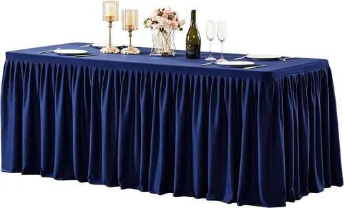 Vista 11 de Manteles de poliéster negro para mesas rectangulares de 4 pies, cubierta de mesa ajustada sin arrugas con falda de mesa plisada con volantes