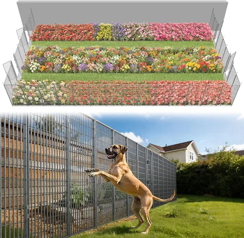 Vista 82 de FXW Valla de jardín al aire libre para el patio, 17 pulgadas de alto x 29.3 pies de largo, barrera de metal resistente para animales, para perros