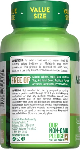 Vista 7 de Nature's Truth Tabletas de melatonina 10 mg 180 unidades con L-teanina Suplemento 100% libre de medicamentos para adultos Vegano, sin OMG