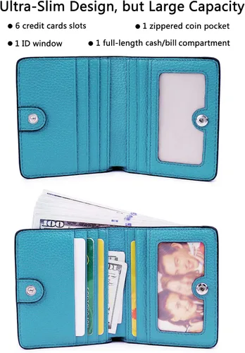 Vista 2 de BIG SALE-AINIMOER billetera de bolsillo pequeña con cremallera, plegable, compacta de cuero con bloqueo por identificación por radiofrecuencia