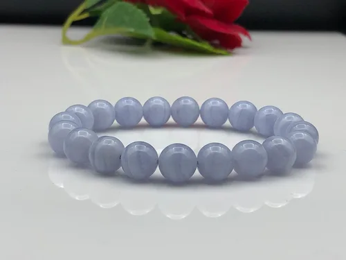 Vista 3 de Pulsera elástica con cuentas de ágata de encaje azul natural
