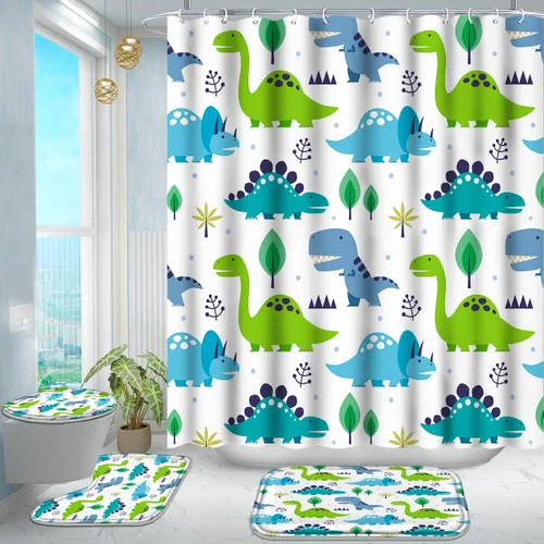 Vista 7 de Poedist Juego de 4 cortinas de ducha de baño, juegos de cortinas de baño para niños con alfombras