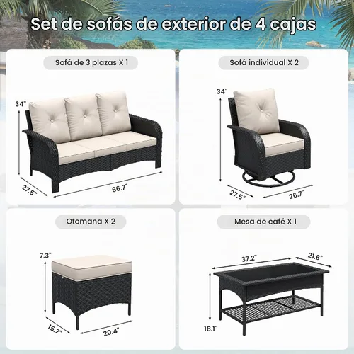 Vista 7 de UDPATIO Juego de muebles de patio con respaldo alto, 7 asientos, 2 sillas Beige