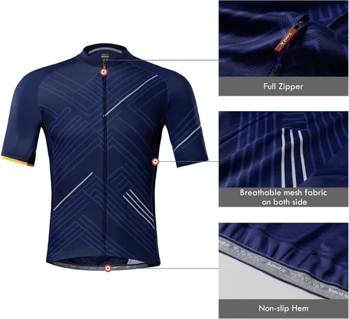 Vista 4 de Santic Camiseta de ciclismo para hombre, manga corta, camisas de ciclismo de montaña, chaqueta de bicicleta con bolsillos