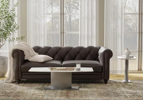 Vista 2 de Neos Modern Furniture Creative Images International Minimalist Collection - Mesa de centro de mármol blanco con base de acero inoxidable