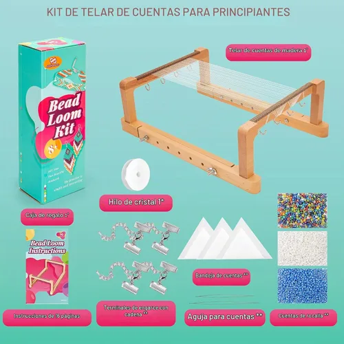 Vista 5 de PP OPOUNT Kit de telar de cuentas ajustables, suministros de cuentas de telar de madera con instrucciones detalladas, prácticos accesorios