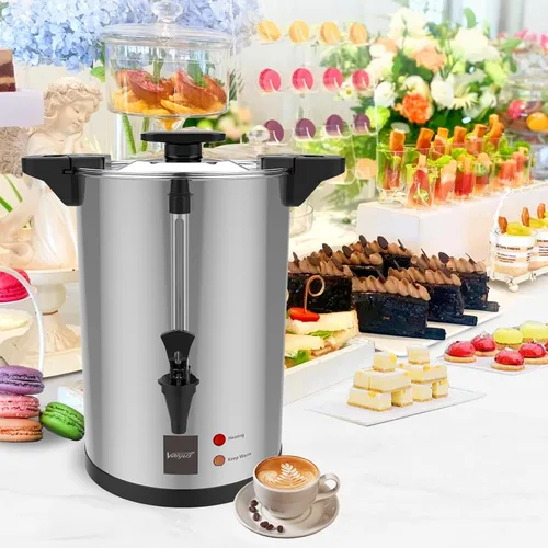 Vista 7 de Valgus Urna de café comercial de 32 tazas de 6 L, cafetera grande de acero inoxidable con percolador, dispensador eléctrico de agua caliente