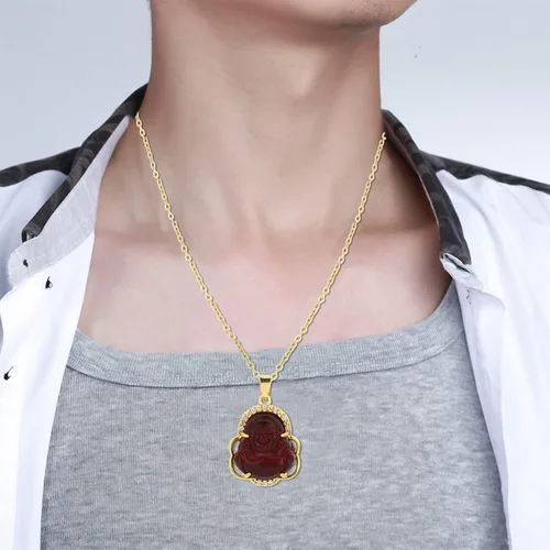 Vista 6 de NEWITIN 5 Pieces Laughing Buddha Necklaces for Women Colorful Crystal Cubic Zirconia Buddha Pendant Necklace Bling Gold Plated Chains Good Luck