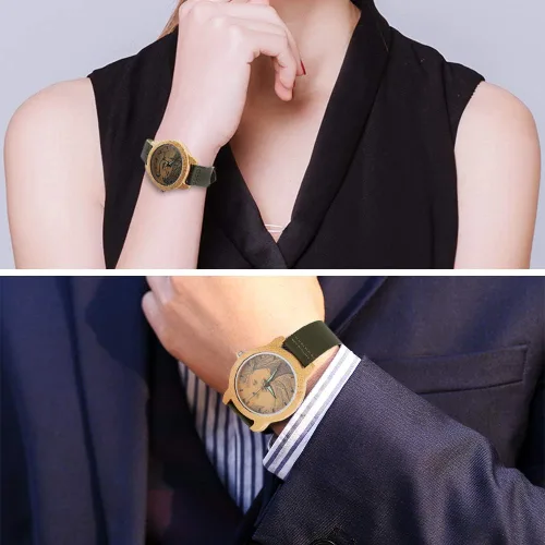 Vista 6 de Reloj de madera con foto o mensaje grabado de doble cara para regalo.