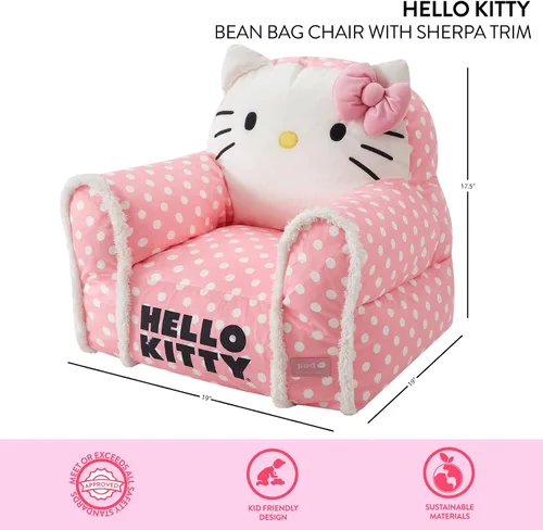 Vista 3 de Sanrio Hello Kitty - Puf figural, sofá de estructura suave con reposabrazos para niños, asiento cómodo para dormitorio o sala de juegos, a partir