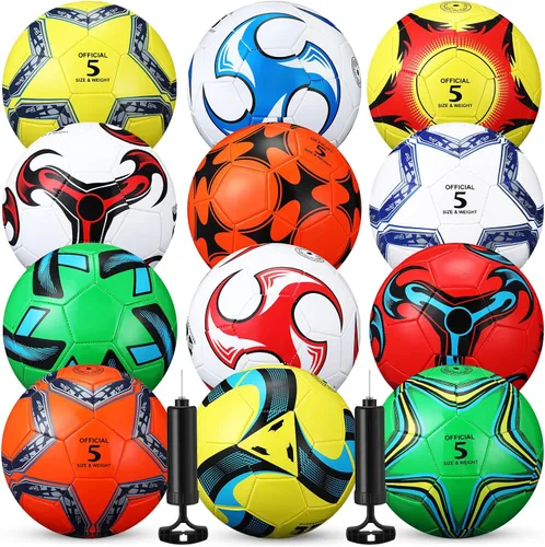 Vista 12 de Lunmon 12 pelotas de fútbol a granel con 2 bombas, tamaño oficial, pelota de fútbol desinflada para interior y exterior, juego deportivo