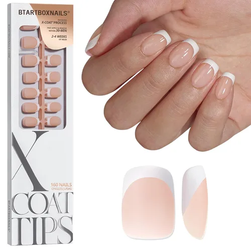 Vista 8 de btartboxnails - Uñas de punta francesa XCOATTIPS, 150 uñas largas cuadradas de punta francesa marrón a presión, uñas de gel con punta francesa