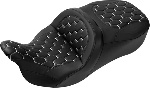 Vista 15 de C.C. RIDER Asiento de Cuero para Conductor y Pasajero - Asiento de Turismo de Gel Fat Diamond 2-Up Compatible con Harley Touring Road King Street