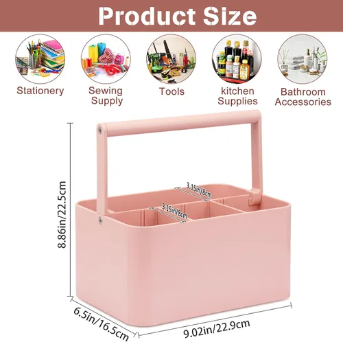 Vista 6 de Organizador multiusos con asa y divisor ajustable, organizador de almacenamiento portátil de suministros de arte para suministros de manualidades
