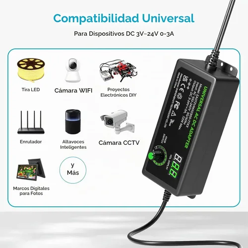 Vista 4 de Powseed Universal Power Supply Variable 3V~24V 3A 72W Multi Voltage Adapter
