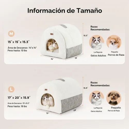 Vista 3 de ZOMISIA - Cama para gatos 2 en 1 para gatos de interior, cama cerrada