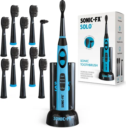 Vista 12 de Sonic-FX Cepillo de dientes eléctrico Solo con 10 cabezales de cepillo + 1 cerdas interdentales, de carbón, recargable, base