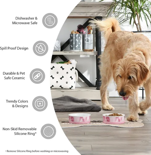 Vista 7 de Bone Dry Cuencos de cerámica para alimentos y agua para mascotas antideslizantes para una alimentación segura, menos desordenada, aptos