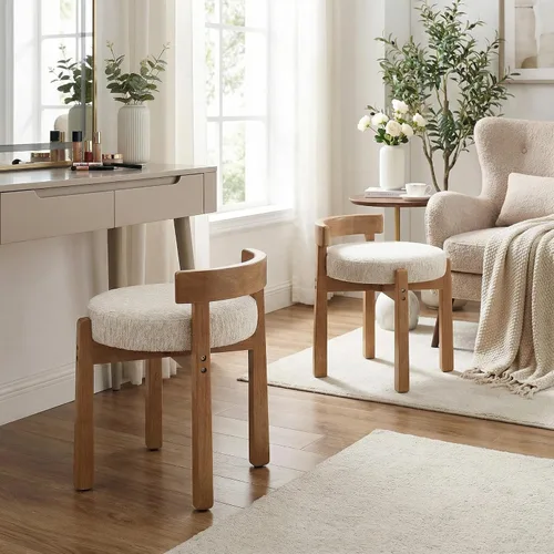 Vista 6 de DUOMAY Taburete de tocador de felpilla beige con respaldo bajo, altura del asiento de 18.75 pulgadas, otomana redonda tapizada, patas de goma