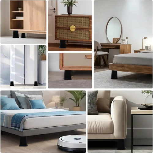 Vista 6 de Paquete de 4 elevadores de cama de 3 pulgadas, elevadores de cama resistentes, se adaptan a ruedas de muebles, sofá, mesa y sofá, color negro