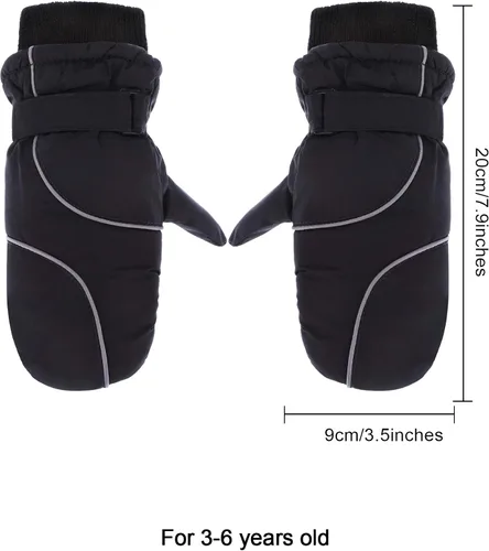 Vista 3 de Boao Snow Mittens Winter Ski Mittens Waterproof Warm Cotton-Lined Gloves for Kids