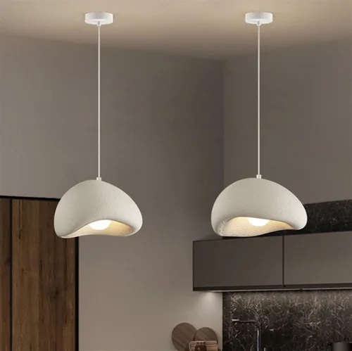 Vista 2 de Lámparas colgantes japonesas de poliestireno Wabi-Sabi, lámpara colgante de resina estilo retro nórdico estilo granja, 59.1 pulgadas de altura