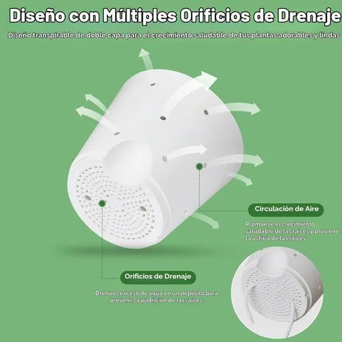 Vista 2 de 6 Inch Orchid Pot, 2 Pack Self Watering Plant Pots, Orchid Pots with Holes Blanco+Marrón