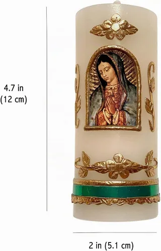 Vista 2 de Vela pequeña Nuestra Señora de Guadalupe Made in Mexico Cirio de la Virgen de Guadalupe Rezo Oración